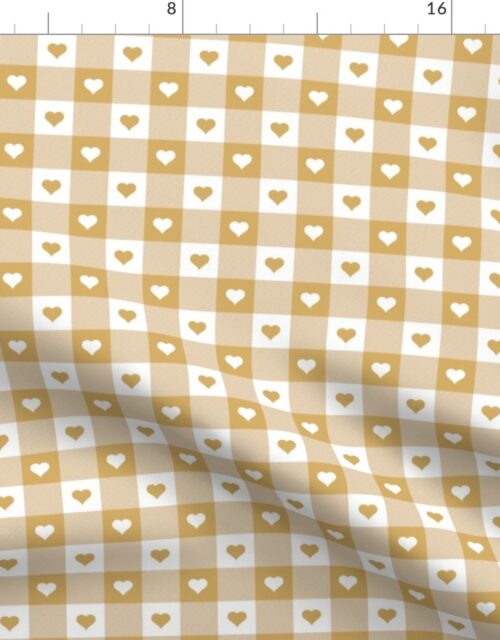 Honey and White Gingham Valentines Check with Center Heart Medallions in Honey and White Fabric