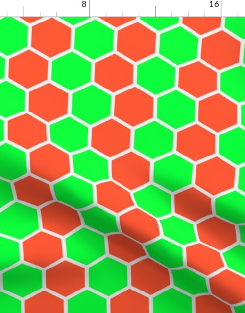 Honeycomb Hexagons in Neon Green and Orange Fabric
