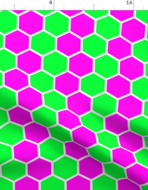 Honeycomb Hexagons in Neon Green and Pink Fabric