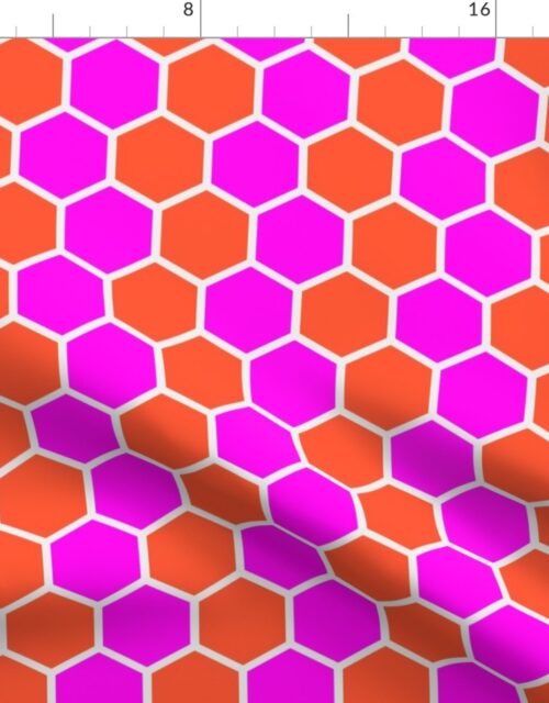 Honeycomb Hexagons in Neon Orange and Pink Fabric