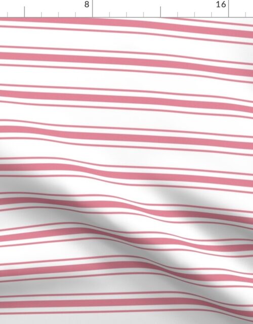 Horizontal Nantucket Red Mattress Ticking Stripes on White Fabric