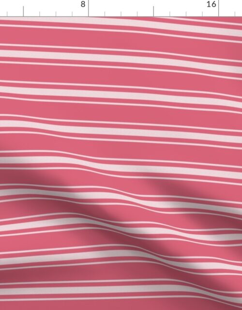 Horizontal White Mattress Ticking Stripes on Nantucket Red Fabric
