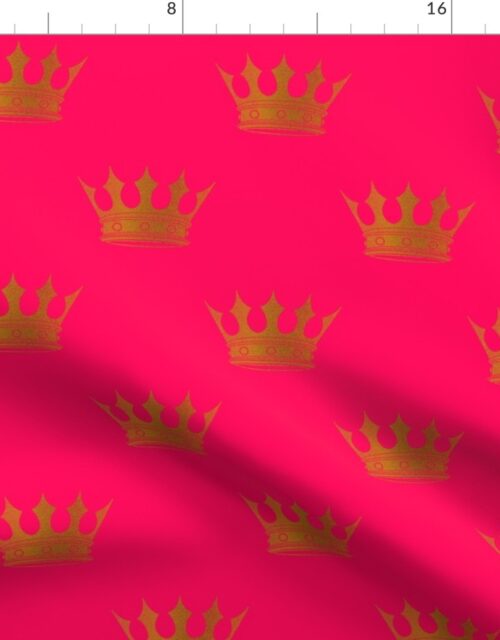 Hot Neon Pink Princess with Gold Crowns Fabric
