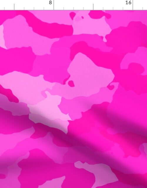 Hot Shocking Neon Pink Girlie Feminine Camo Camouflage Pattern Fabric