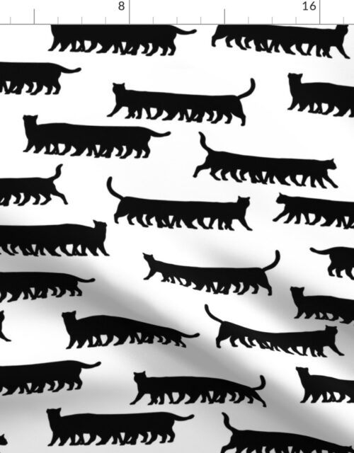 Humorous and Fun Black Cat Multiped Caterpillar Repeat on White Fabric