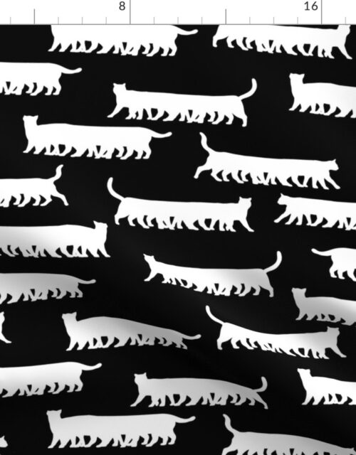 Humorous and Fun White Cat Multiped Caterpillar Repeat on Black Fabric