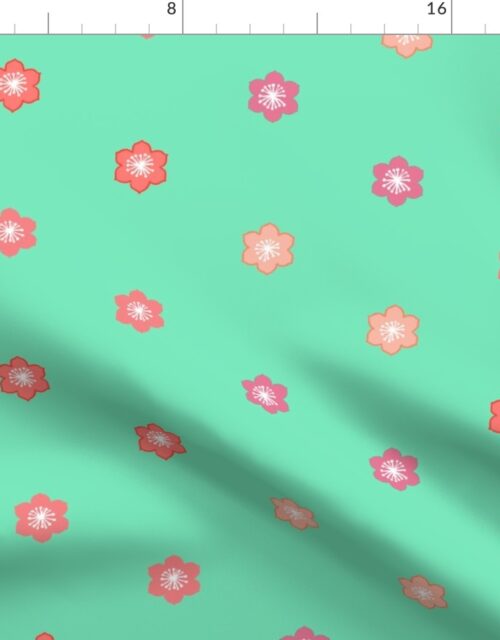 Japanese Cherry Blossoms on Minty Green Fabric