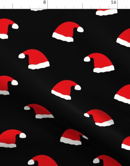 Jolly Old Saint Nick Red Santa Christmas Hats on Night Black Fabric