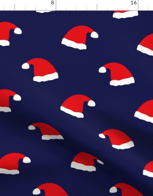 Jolly Old Saint Nick Red Santa Christmas Hats on  Midnight Blue Fabric