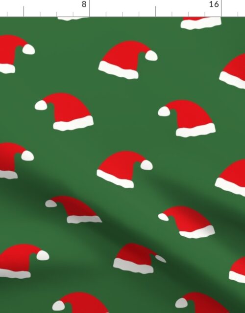 Jolly Old Saint Nick Red Santa Christmas Hats on  Tree Green Fabric