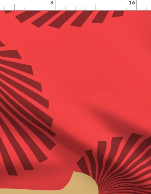 Jumbo Chinese Red Paddle Hand Fan on Lantern Red Fabric