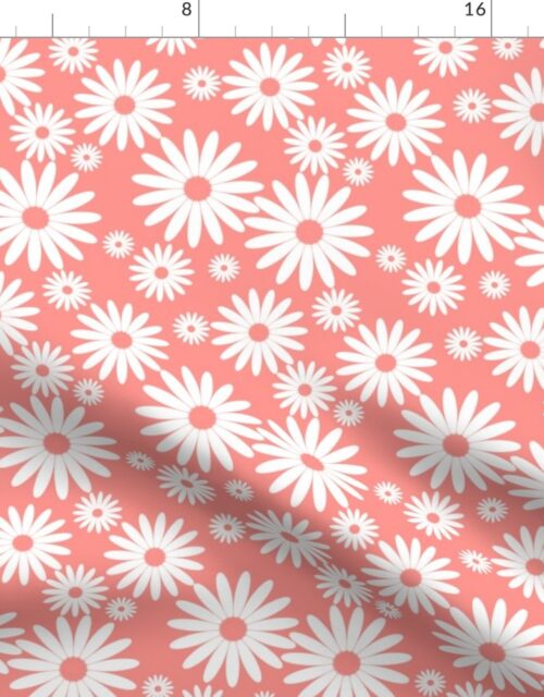 Jumbo Daisies in Coral and White Fabric