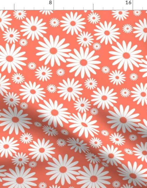 Jumbo Daisies in Neon Coral and White Fabric