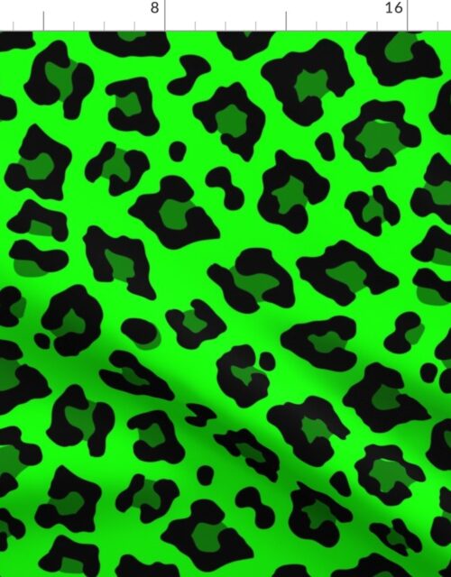 Jumbo Leopard Spots Animal Repeat Pattern Print in Green and Black Fabric