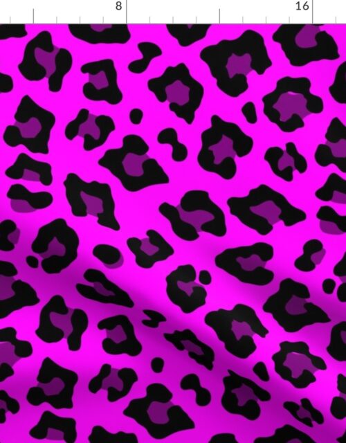 Jumbo Leopard Spots Animal Repeat Pattern Print in Hot Pink and Black Fabric