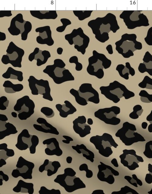 Jumbo Leopard Spots Animal Repeat Pattern Print in Tan and Black Fabric