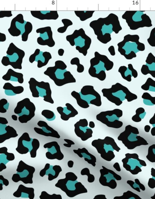 Jumbo Leopard Spots Animal Repeat Pattern Print in Turquoise Blue and Black Fabric