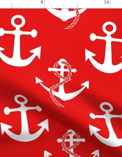 Jumbo Nautical White Sailing Boat Anchors on Red Fabric