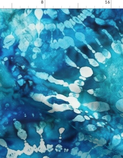 Jumbo Tie Dye Batik in Bright Blue Circling Swirls on Teal Fabric