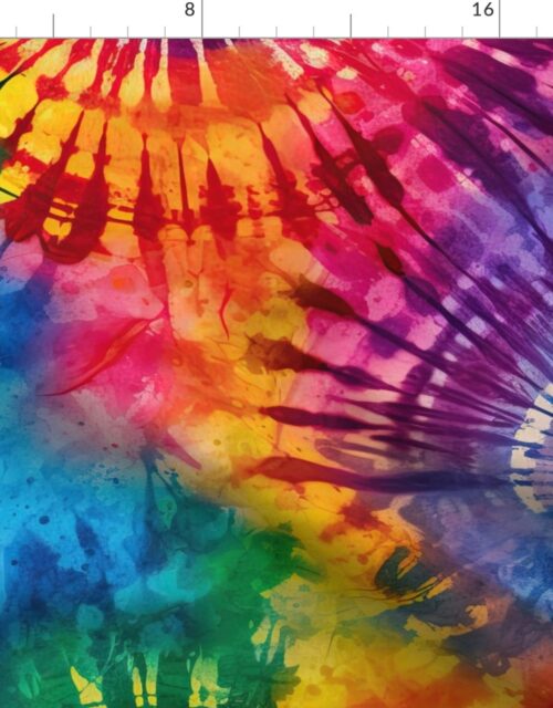 Jumbo Tie Dye Batik in Bright Multi Rainbow Colors Circling Swirls Fabric