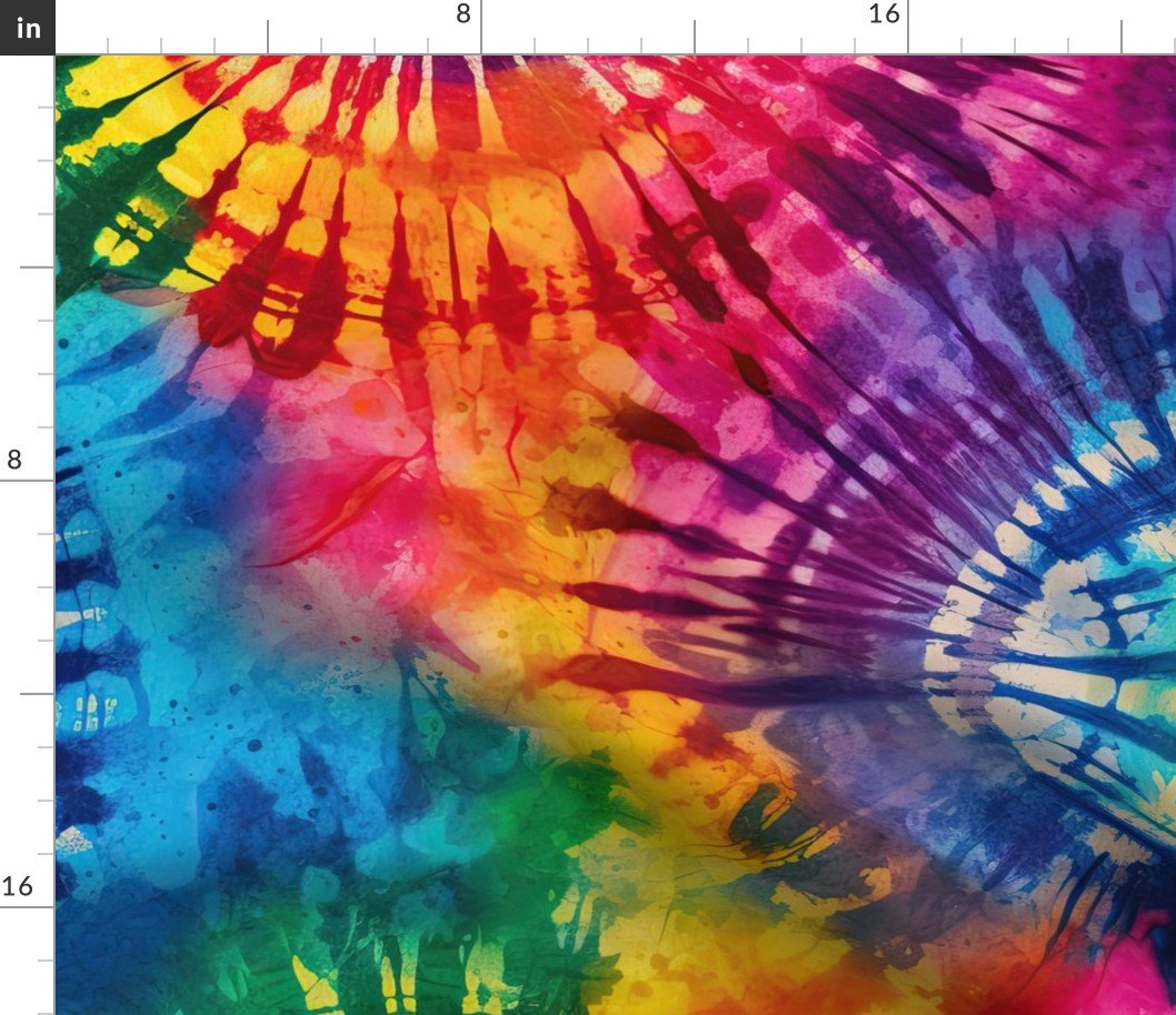 Jumbo Tie Dye Batik in Bright Multi Rainbow Colors Circling Swirls Fabric
