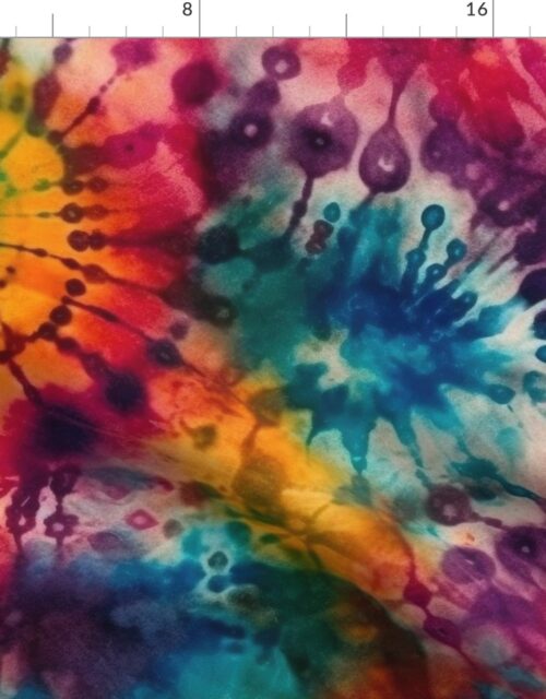 Jumbo Tie Dye Batik in Bright Multi Rainbow Colors Circling Swirls Fabric