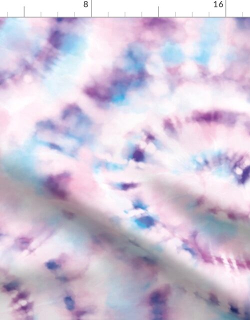 Jumbo Tie Dye Lilac and Aqua Opposite Circling Swirls on White Fabric