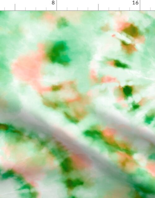 Jumbo Tie Dye Peach and Bright Green Circling Swirls on White Fabric