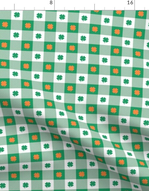 Kelly  and White Gingham Check with Center Shamrock Medallions in Kelly and Orange Fabric