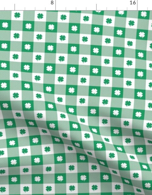 Kelly  and White Gingham Check with Center Shamrock Medallions in Kelly and White Fabric