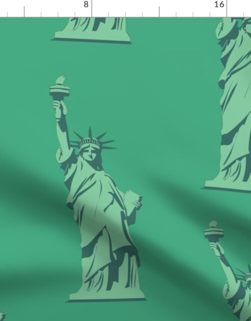 Lady Liberty Statues Repeat in Beguiling Green Fabric