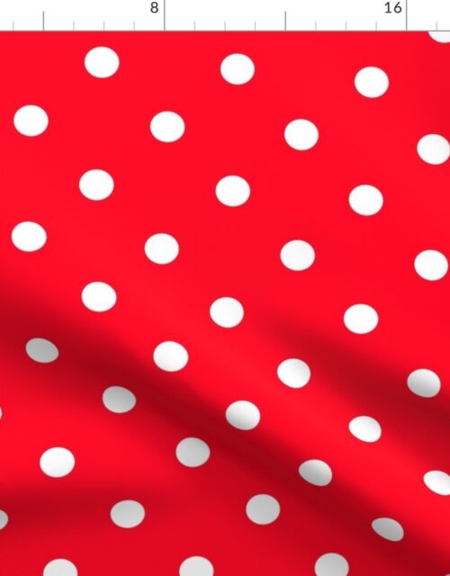 Large 1 Inch white Polka Dots on Cherry Red Fabric