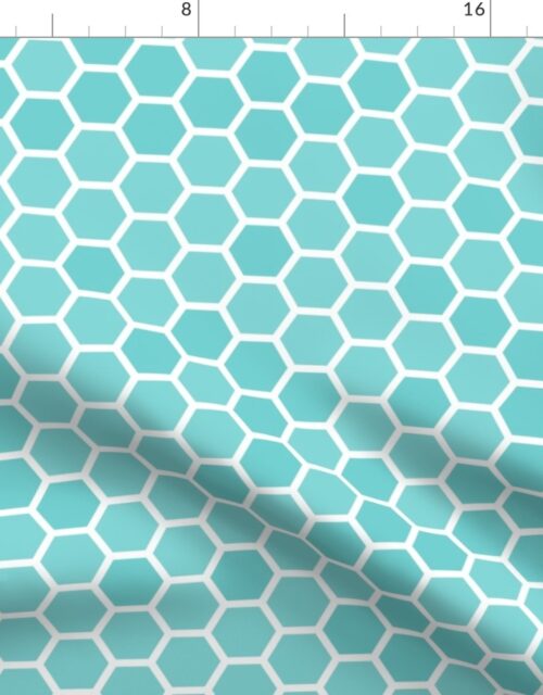 Large Aqua Blue Honeycomb Bee Hive Geometric Hexagonal Design Fabric