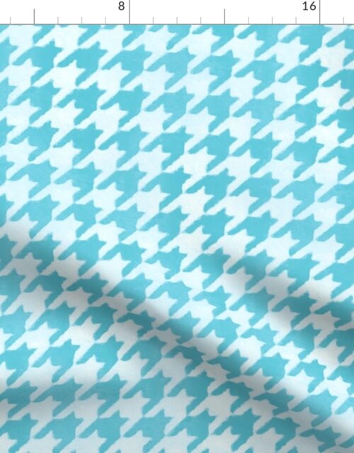 Large Aqua Blue and White Handpainted Houndstooth Check Watercolor Pattern Fabric