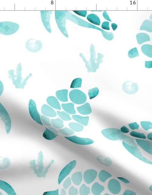 Large Aqua Ombre Watercolor Sea Turtle Print Fabric
