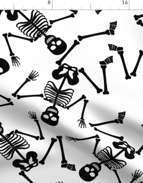Large Black Dancing Halloween Skeletons Scattered On White Fabric