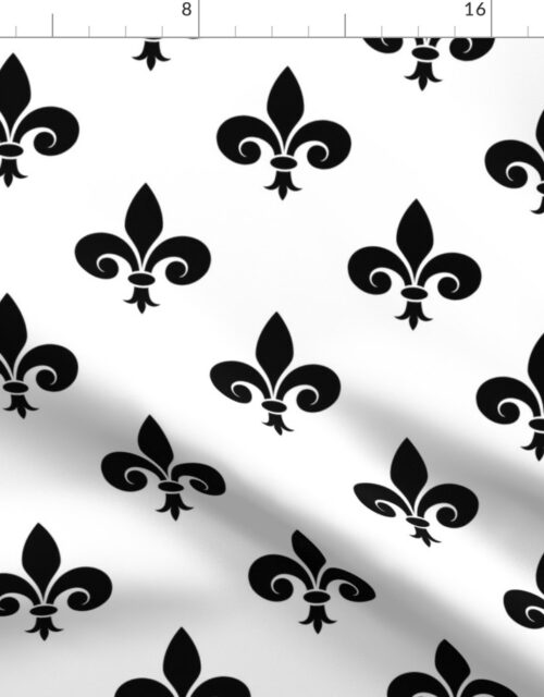 Large Black French Fleur de Lis on White Fabric