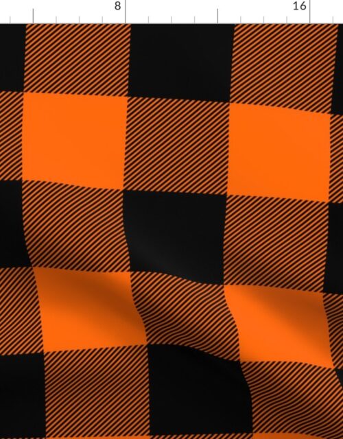 Large Bright Orange Rustic Cowboy Cabin Buffalo Check Plaid 4 inch Fabric