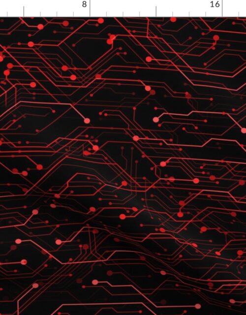 Large Bright Red Neon Computer Motherboard Circuitry Fabric