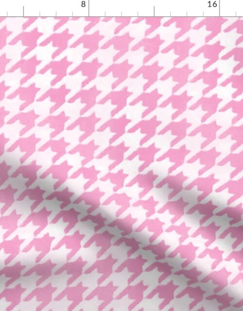 Large Candy Pink and White Handpainted Houndstooth Check Watercolor Pattern Fabric