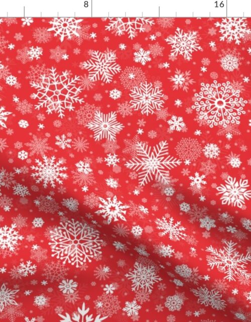 Large Christmas Red and White Splattered Snowflakes Fabric
