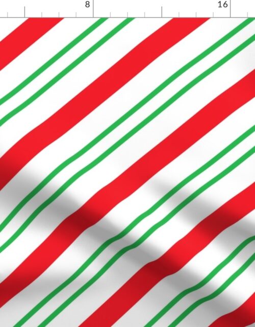 Large Classic Red Green Diagonal Christmas Candy Stripes Fabric