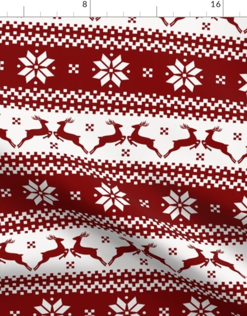 Large Dark Christmas Candy Apple Red Nordic Reindeer Stripe Fabric