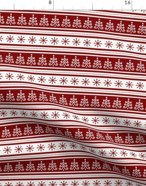 Large Dark Christmas Candy Apple Red Nordic Trees Stripe in White Fabric