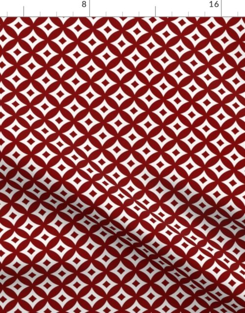 Large Dark Christmas Candy Apple Red and White Cross-Hatch Astroid Grid Pattern Fabric