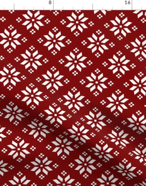 Large Dark Christmas Candy Apple Red with White Poinsettia Flowers Fabric
