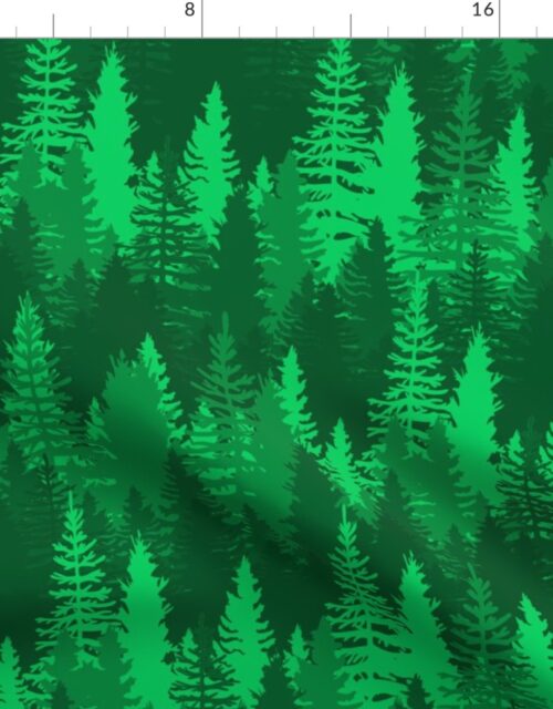 Large Endless Evergreen Forest with Fir Trees in Shades of Bright Green Fabric