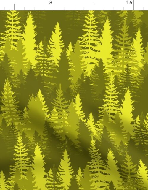 Large Endless Evergreen Forest with Fir Trees in Shades of Golden Yellow Fabric