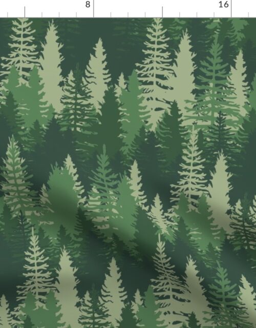 Large Endless Evergreen Forest with Fir Trees in Shades of Green Fabric