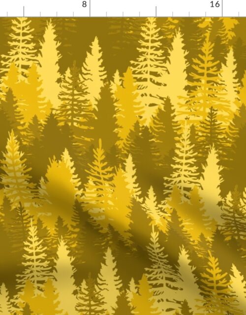 Large Endless Evergreen Forest with Fir Trees in Shades of Orange Fabric